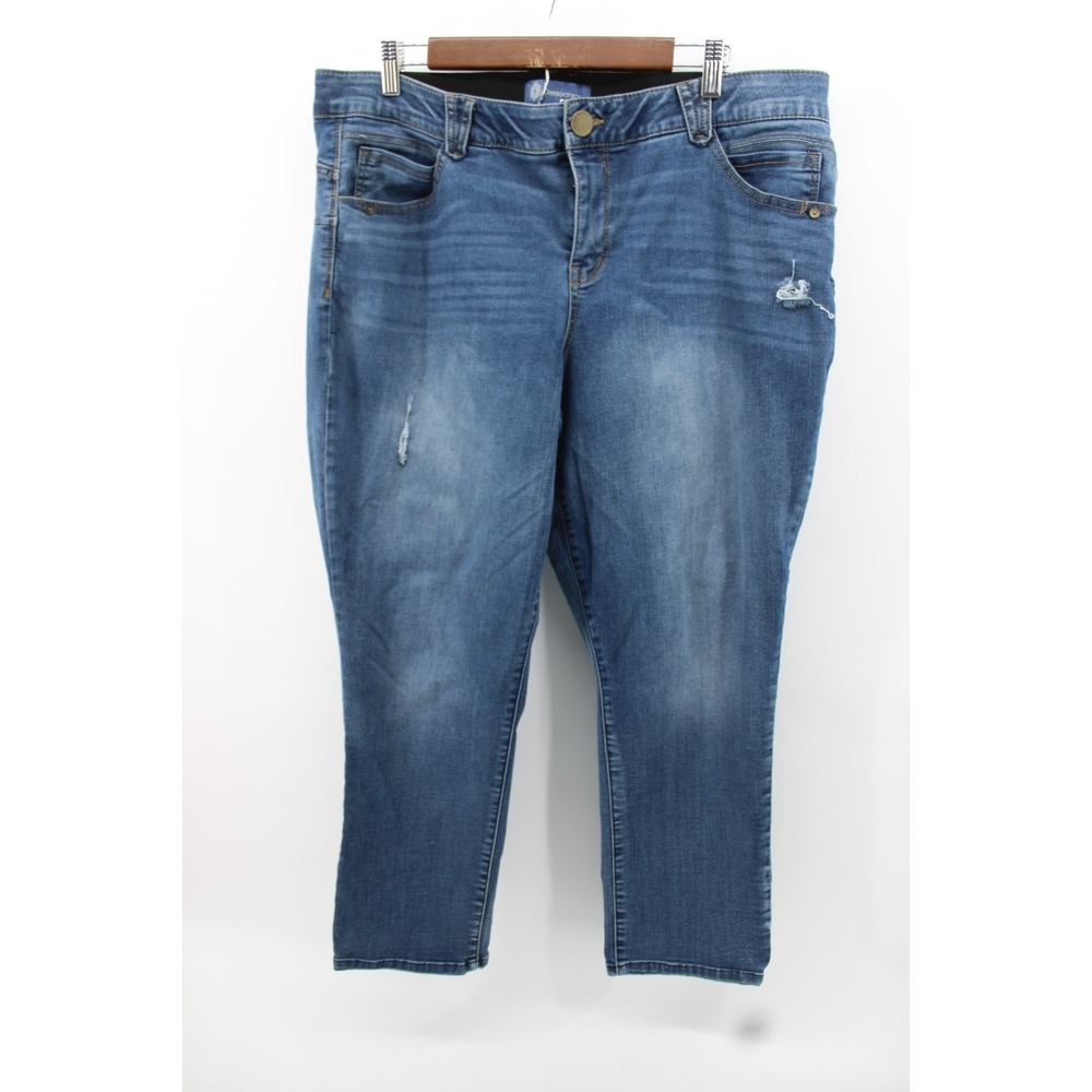 Democracy Jeans Womens 20W Ab Solution Straight Ankle Light Wash Blue